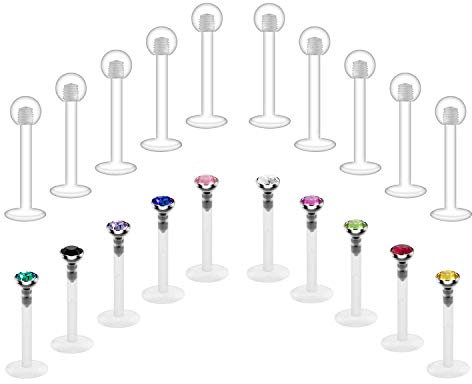 Crdifu 20stk Bioflex Lippenpiercing Labret Stecker Flexibel Kunststoff 6/8/10/12mm Piercing Lippe Bars Set 16G