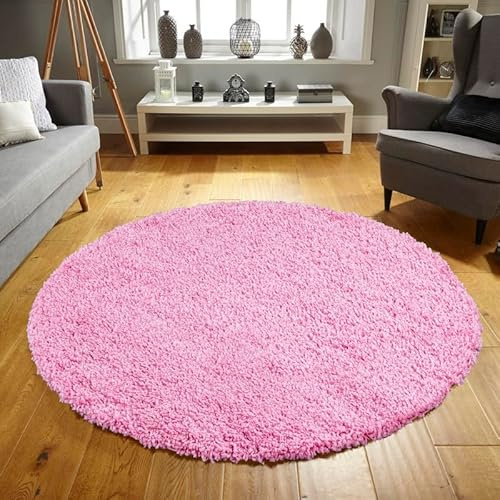 Everest Rugs for living room thick pile modern rugs for bedroom, kitchen, hallway runner, kids room small to Large fluffy Quality Rugs Runners Pink 133cm (4ft 4) Circle