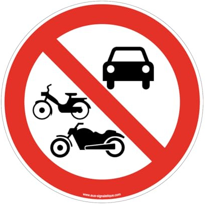 AUA SIGNALETIQUE - Panneau Interdit aux véhicules motorisés - Ø 450 mm, Aluminium Dibond 3mm