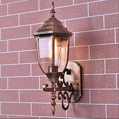 SLRMKK Continental Patio Victoria Lanterna in Vetro Lampada da Parete Impermeabile per Esterni Ottone Antico Europeo Giardino Villa Lampada da Parete Antipioggia Patio Esterno Balcone E27 Applique da