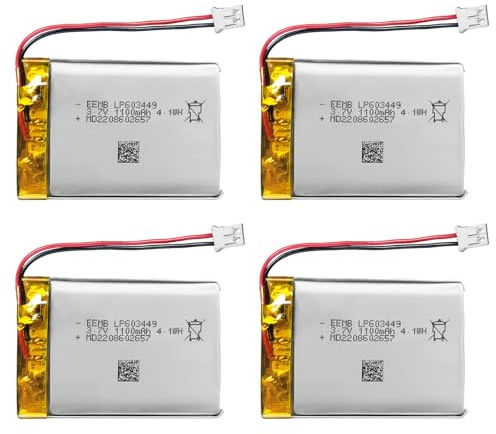 4 st EEMB litiumpolymerbatteri, 3,7 V, 1 100 mAh, 603449, uppladdningsbart lipobatteri med JST-kontakt med VXI Blue Parrott - kontrollera polariteten på utrustningen och kontakten innan du köper