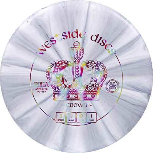 Westside Discs Origio Burst Crown Disc Golf putter | Frisbee Golf Putt och Approach Disc | Bra utanför t-lådan kastar stabil putter | 170 g Plus | Stämpelfärg och bristande mönster varierar (grå)