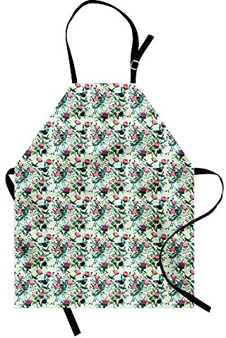 ABAKUHAUS Blumen Kochschürze, Clovers in Aquarell Stil, Höhenverstellbar Klare Farben ohne verblassen, Getrocknete Rosen Farn-Grün