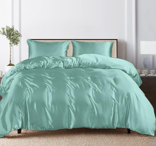 LINENWALAS - 100 % Tencel Lyocell Core Bettwäsche-Set, 1 Bettbezug, 1 Spannbetttuch, 2 Kissenbezüge – weichste kühlende Eukalyptus-Bettwäsche (Kingsize, Aqua)