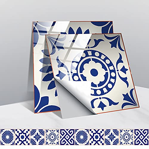 Hiseng 30 Pièces Stickers Muraux Autocollants pour Carrelage en Céramique et Marbre, Salle de Bains et Cuisine Sticker, Hiser Bohême Monaco Mosaïque Imperméables Décoration (Bleu,20x20cm)