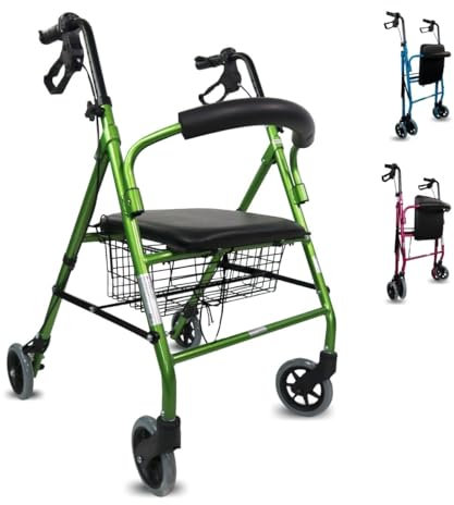 Mobiclinic, Rollator, Escorial, Europäische marke, Faltbar und leicht, Feststellbare handbremsen, Gehwagen für seniore, Aluminium, Mit sitzfläche rückenlehne, Korb, 4 räder, Grün