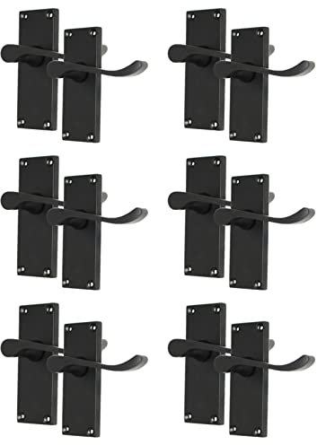 Haven Heritage Door Handles Victorian Scroll Lever Latch in Matt Black - Back Plate Size 118 mm x 40mm. Internal Sold in Pairs (6)