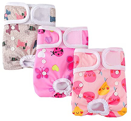 Demigreat Läufigkeitshose für Hündinnen 3 Stück L, Hochsaugfähige und Damenbinden Hundewindeln für Hündinnen, Größenverstellbar - Pinke Blume