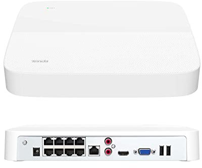 Tenda NVR 8 Canaux, 4K PoE Vidéo Surveillance Enregistreur, Transmission 250m, H.265+, Plug and Play, HDD(jusqu'à 10TB)/Cloud Storage, Protection Parafoudre 4KV, Surveillance à Distance APP, N6P-8H