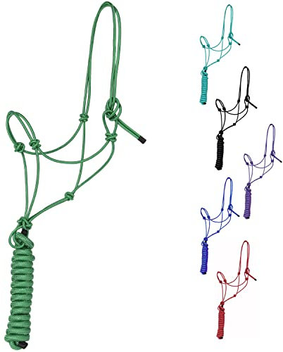 Majestic Ally 1/4 Zoll Seil 4 Knoten steif Polyester Trainingshalfter mit 3,4 m passendem Führstrick für Pferde – Voll (Jägergrün, Voll)