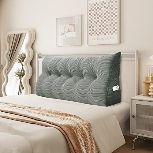 Johnear Keilkissen aus Cordstoff, Ergonomisches Rückenstützkissen mit Schnallen Atmungsaktives Lesekissen für Bett & Sofa, Waschbarer Bezug
