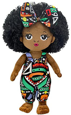 JUSTQUNSEEN Black Baby Doll s Soft Doll, 12” Black Dolls African American Ba by Dol l Soft Baby Doll,Plush Doll s Girls Black Baby Dolls for Christmas
