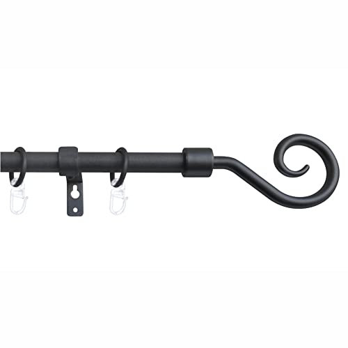 HUGG - Gardinenstange-Vorhangstange ausziehbar (130-240 cm) - Set mit Ringen und Faltenhaken - Wandmontage, Farbe Schwarz