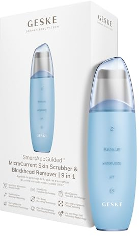 GESKE | SmartAppGuided™ MicroCurrent Skin Scrubber & Blackhead Remover | 9 i 1 | hudvårdsenheter | ansiktsrengöring | anti-aging och rengöring | professionell uppstramning | pormaskborttagare