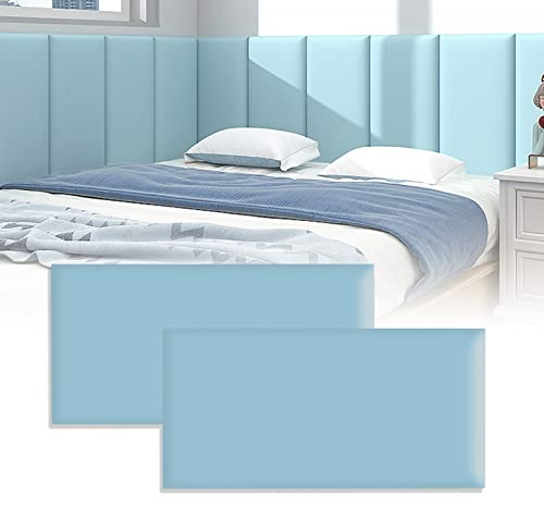 VEDHAA 3D Anti-Collision Wall Padding for Kids, Peel and Stick Upholstered Wall Panels, Queen Headboard, Playroom Decorative Protection, Pack of 2 Panels Sized 23.6' X 11.8' (Sky Blue)