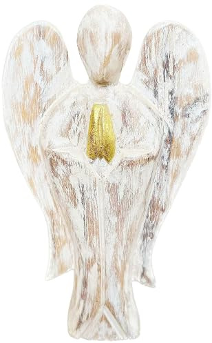 Trintura Holzengel 10 cm – Schutzengel Figur aus Holz handgeschnitzt – Holzfigur Engel klein, Engel Figur aus Holz, Glücksengel Dekofigur, Holzschutzengel Geschenk aus Naturholz