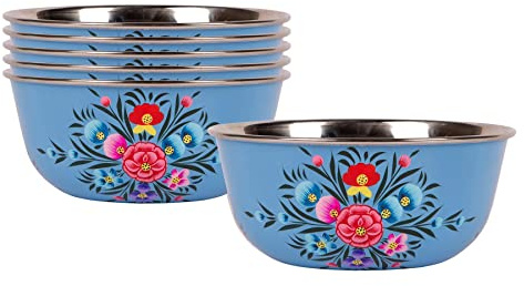 6x Ozean-Stiefmütterchen 16.5cm Edelstahl Campingschüssels - Wiederverwendbar Picknick Party Pasta Essen Abendessen Portion Geschirr Teller - von BillyCan