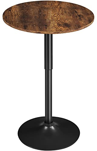 Yaheetech Mesa de Bar Mesita Regulable en Altura Mesa Mesita Auxiliar Altura Ajustable Mesa Redonda con Tablero Giratorio 360° para Restaurante, Cocina, Bar y Cafetería Ø60x60x91 cm Marrón