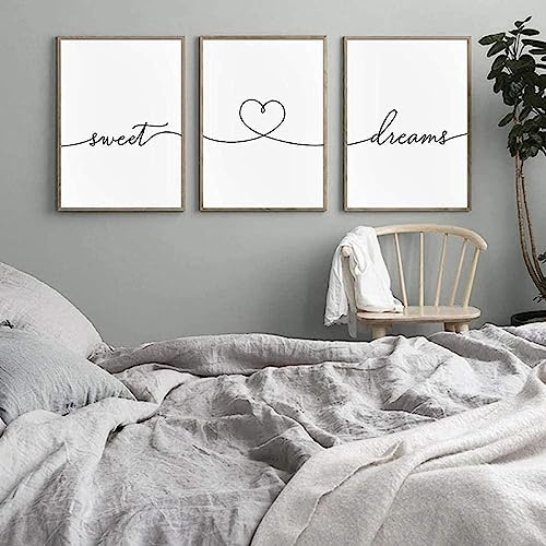 MHLCMG Leinwand Malerei Schwarz Weiß Sweet Dream Bilder Wandkunst Text Zitate Nordic Minimalist Poster Kunstdruck Bild Wand Wohnzimmer Schlafzimmer Dekor Kein Rahmen (3X40X50CM)