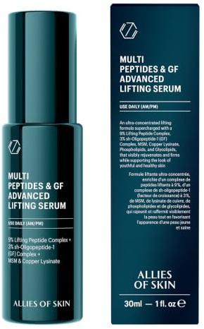 Allies of Skin Multi Peptides & Growth Factor Collagen Boosting Face Serum | Skin Tightening Anti-Aging Complex with 9% Peptides| Firms Sagging Skin & Visibly Reduces Wrinkles (1 oz)