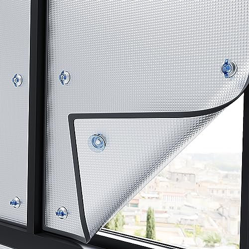 Zlovne Film de Protection Solaire Anti Chaleur,Film Aluminisé Réutilisable,Film Fenetre Anti Regard,Film Opaque Vitrage 8 Mm d'Épaisseur,Film Electrostatique Vitre,avec Ventouse (50x100cm/20 x39)