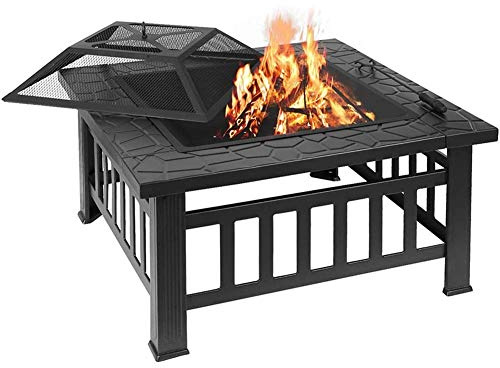 Feuerstelle im Freien, Metall-Feuerschale, Grilltisch mit Mesh-Funkenschutzabdeckung für Terrasse, Hinterhof, Strand, Picknick, Camping usw
