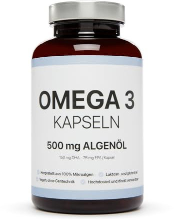 proteinclub Vegane Omega 3 Kapseln | DHA & EPA Omega 3 Fettsäuren | Algenöl aus Mikroalgen | Fischöl-Alternative | Hochdosiert und direkt verwertbar | Laborgeprüft & Nachhaltig (120 Kapseln)
