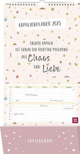 Familienplaner 2025: Unsere Familie ist genau die richtige Mischung aus Chaos und Liebe: Der ideale Familienkalender mit 5 Spalten und Zetteltasche | Wandkalender & Family Organizer