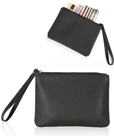 Small Makeup Bag for Purse Mini Cosmetic Pouch Zipper Little Wristlet, Tiny Make Up Organizer Lipstick Feminine Product Car Change Coin Holder for Women, 4.5 x 6.5 Clutch Stadium Approved, 1 Black