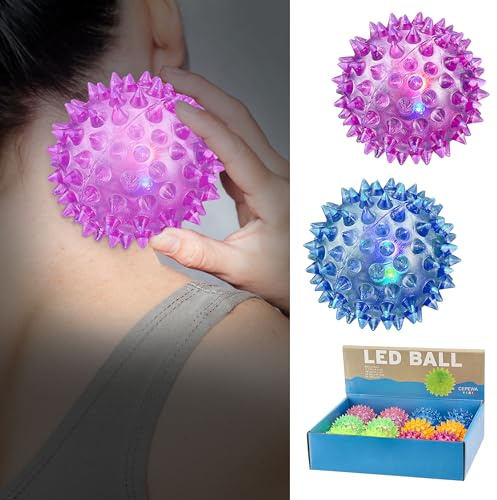 LED Massageball 12er Set | 6 Farben Ø5,5cm Gummi | blinkender Noppenball Fazienball Igelball Spielball