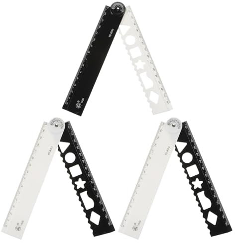 QUARKZMAN 3 Stück Faltlineal 30 cm metrisch aus Polystyrol, faltbarer Winkelmesser, Messwerkzeug, Konstruktionslineal, Gerades Lineal für Künstler und Designer, schwarz-weiß