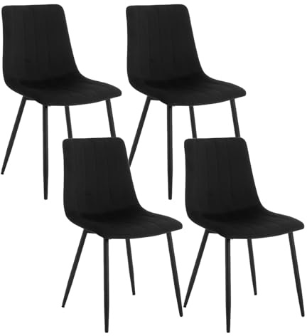 Klihome Matrumsstolar set om 4, köksstol, matstol, stoppstol, vardagsrumsstol, designstol, med ryggstöd metallben, sammetsyta, svart, K0007EZS-4