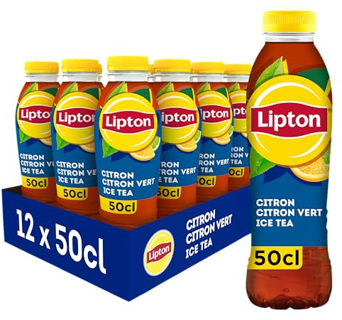 LIPTON Ice Tea Thé Glacé Saveur Citron et Citron Vert - Lot de 12x50cl