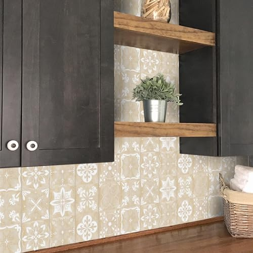 Targawerelax 24 pcs Stickers Carrelage Adhesif Mural Cuisine Salle De Bain, Credence Adhesive, Panneau Mural Decoratif, Pvc Adhesive Murale, Stickers Muraux Autocollant, Blanc beige et élégant