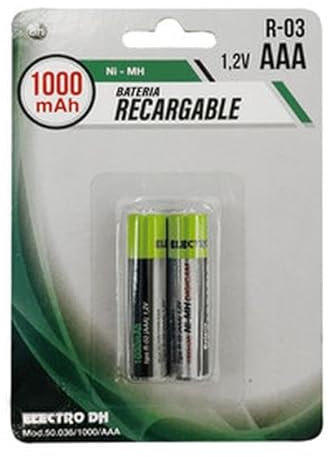 Batteria ricaricabile AAA 2 pz 1000 mAh R-03 per dispositivi elettronici, telecomando e giocattoli.
