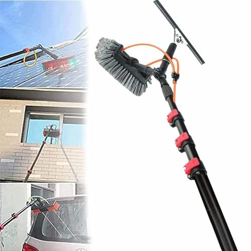 ROGHA Teleskopstange Mit BüRste WasserfüHrende Teleskopstange, Telescopic Pole WaschbüRste, Reinigung FüR Photovoltaik Sonnenkollektoren, Fenster, AutowaschbüRste Freie Verbindung,36FT/10.8M