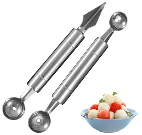 Acpetdr Melon Baller Scoop - 2 Piece Stainless Steel Fruit Carving Tool Set, Double-Sided Ball Scoop for Watermelon, Cantaloupe, and Ice Cream, Kitchen Gadget