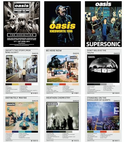 BDSHUNBF Juego de 9 Portada de Álbum, Póster de Banda de Rock, Póster de Música, Kit de Collage de Pared, Arte de Pared, para Dormitorio, Sin Marco