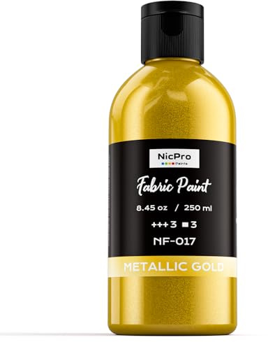 Nicpro Gold Fabric Paint, 8.45 oz (250 ml) Fabric Paint for Clothes Permanent for Furniture Upholstery, Soft & Non-Toxic Textile Paint for Fabric DIY Crafts, T-shirt, Shoes Jeans Canvas for Kids Adult