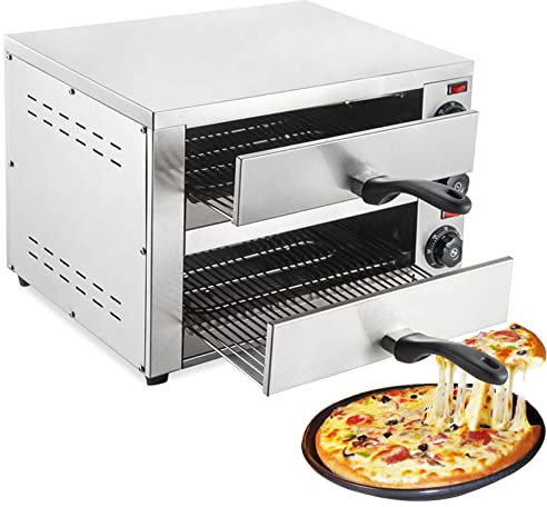 Four à pizza électrique de comptoir, machine à pain double électrique de 16 pouces, machine à pizza avec minuterie, réglage indépendant de la température, four grille-pain multifonction en acier inoxy