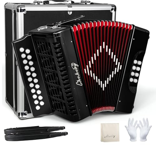 Accordion – 21 Keys 8 Bass Adult Push-Pull Heterophonic B/C Tone Accordion for Professionals & Beginners (Black)