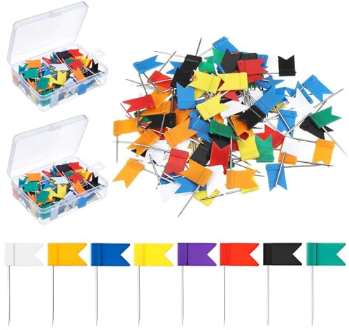Guador Lot de 200 épingles à Drapeau Multicolores pour la Maison, Le Bureau et l'école, Les Cartes, Punaise Murale,punaises Tableau liège,épingles et punaises