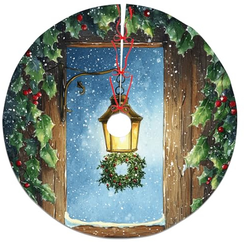 Gonna per albero di Natale con bacche di agrifoglio, design festivo verde per vacanze invernali, decorazione rustica per la casa per feste di Natale, interni ed esterni, 91 cm