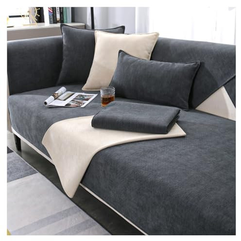 FYFWPA Sofa Überzug Chenille Sofabezug Weiche: Haustier rutschfest Sofaschoner Vintage 1/2/3/4 Sitzer Couch Überzug Einfarbig Sofaüberwürfe für U Form L Form Sektionssofa (Dunkelgrau, 90 * 160cm)