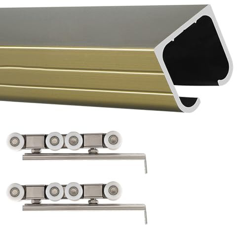 Sliding door kit track rail Pocket Door Hardware Kit with Sliding Track Set, 24 32 36 48 60 75 80 Inch Ceiling Wall Mount Sliding Door Rail Roller Kit, Cabinet/ Closet/ Barn Door Tracking(Gold,36in/91