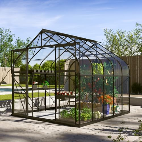Vitavia Gewächshaus Dione 8300 inkl. Stahlfundamentrahmen, schwarz, 8,3 m², 3 mm ESG | Wetterfestes & stabiles Treibhaus | Perfekt für Gemüse & Pflanzen | Robust & langlebig