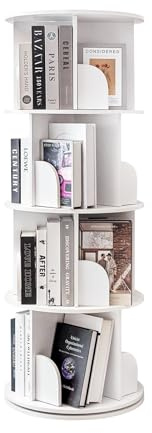 Redlife Scaffale rotante, espositore a 360° per libreria a pavimento, piccolo scaffale angolare per piccoli spazi, scaffale stretto legno per camera da letto,soggiorno,bianco (Bianco, 4 piani)