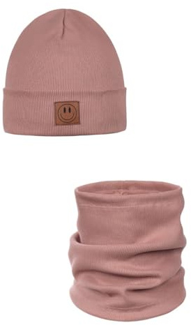 Ander Smile Mütze und Schal Set Kinder 97% Baumwolle, angenehm weich - Beanie Mütze Kinder, Schlauchschal, Loop Schal, Baumwollmütze für Jungen & Mädchen - Übergangsmütze Herbst Frühling
