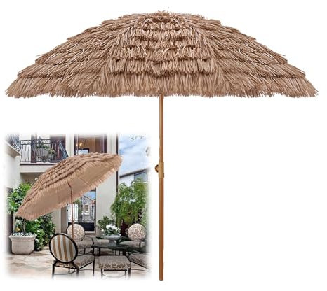 YAVYAV Ombrellone Da Spiaggia Boho, Ombrellone Da Esterno In Paglia PE Inclinabile, Ombrellone Da Patio Tiki Hawaiano Con 8 Stecche, Per Campeggio, Spiaggia, Tavolo Da Giardino(160cm)