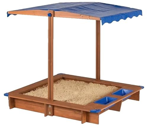 Playtive Playland Junior Sandkiste Sandkasten mit Dach ca. 118x118x118 cm Eisdiele oder Waschbecken (Dunkel mit Waschbecken)